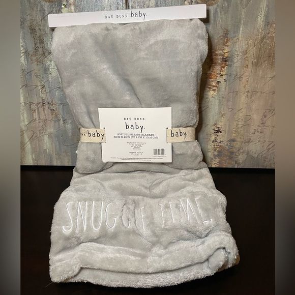 NWT Rae Dunn Snuggle Time Gray Soft Plush Baby Blanket 30”x40” - Picture 3 of 6